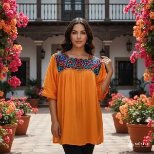 Mexican womans 3/4 sleeve Blouse 19 x 29 inches